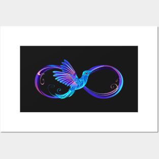 Infinity symbol with glowing hummingbird Posters and Art